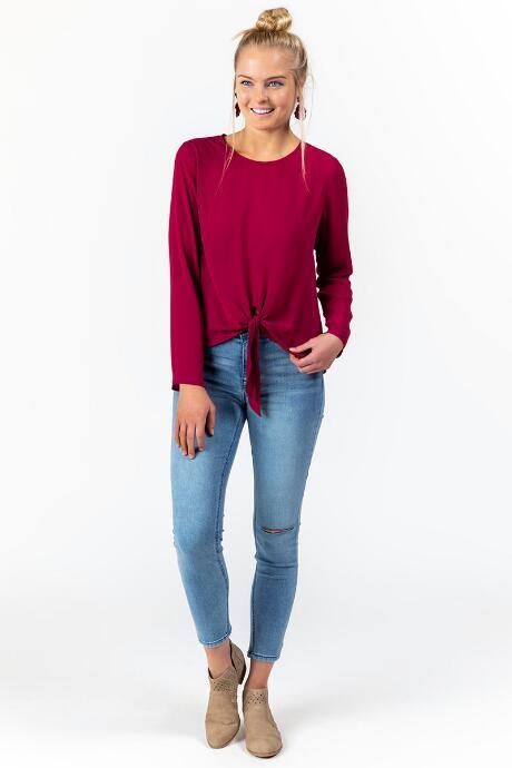 Francesca's Raphaella Front Knot Top - Burgundy