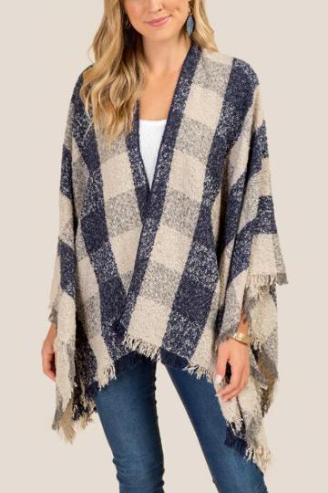 Francesca's Gretel Plaid Ruana - Navy