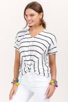 Francesca's Danielle Twist Front Knit Top - Black/white