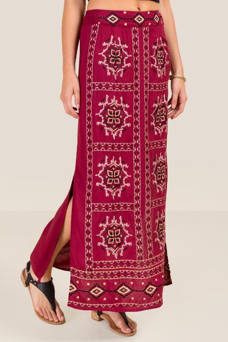 Francesca's Kelli Embroidered Maxi Skirt - Brick