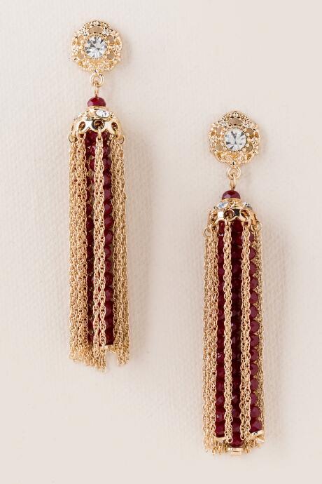 Francesca's Adelaide Bead Chain Tassel Earring - Burgundy