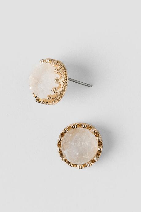 Francesca's Jaclyn Round Druzy Stud Earrings In Ivory - Ivory