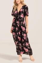 Francesca Inchess Rosalie Floral Knot Front Maxi Dress - Black