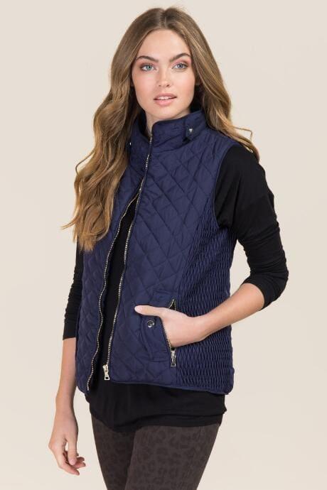 Mi Ami Kiara Snap Collar Quilted Puffer Vest - Navy