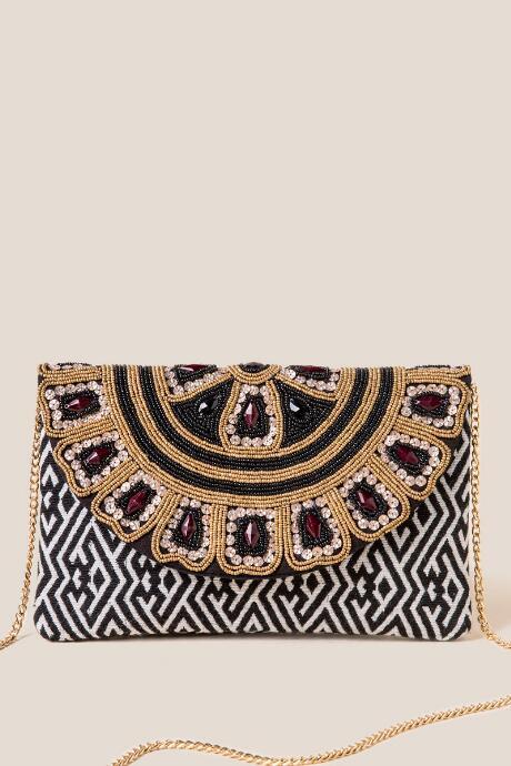 Francesca's Ashley Beaded Clutch - Black/white
