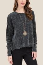 Francesca's Willa Scalloped Hem Pullover Sweater - Charcoal