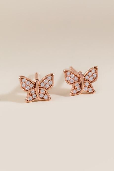 Francesca's Jalyne Crystal Butterfly Studs - Rose/gold