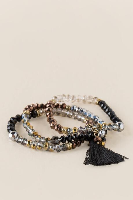 Francesca's Emma Bead Stretch Set Bracelet In Black - Black