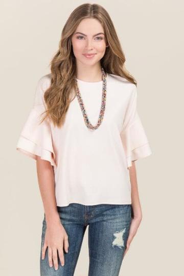 Blue Rain Michelle Double Ruffle Blouse - Blush