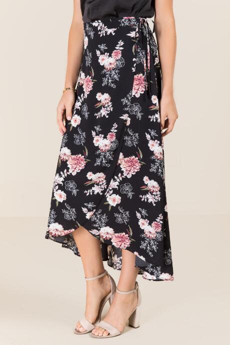 Mi Ami Zulema Floral Wrap Skirt - Black