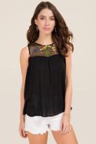 Blue Rain Leyla Floral Embroidery Mesh Tank - Black