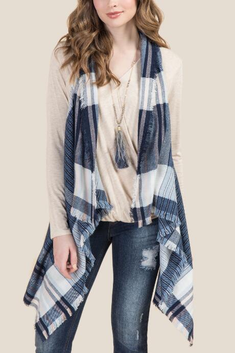 Francescas Taliyah Striped Ruana Vest - Blue