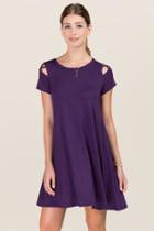 Alya Sunny Lattice Sleeve Shift Dress - Purple