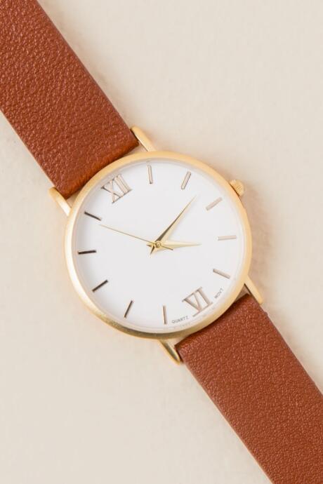 Francesca's Vanessa Classic Minimalist Watch - Cognac