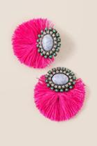 Francesca's Shawnee Tassel Fan Stud Earring - Neon Pink