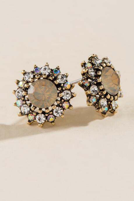 Francesca's Shella Crystal Studs In Taupe - White
