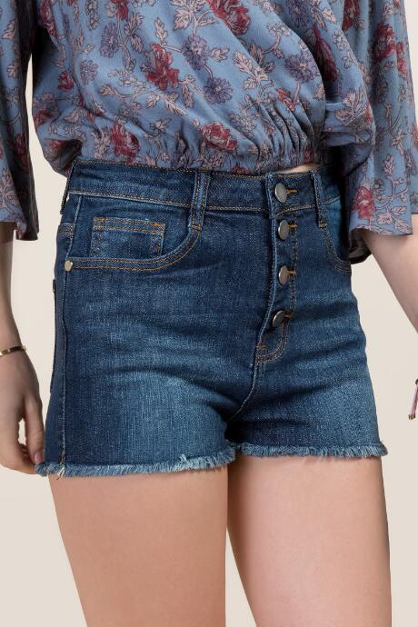 Harper High Rise Button Front Jean Shorts - Dark