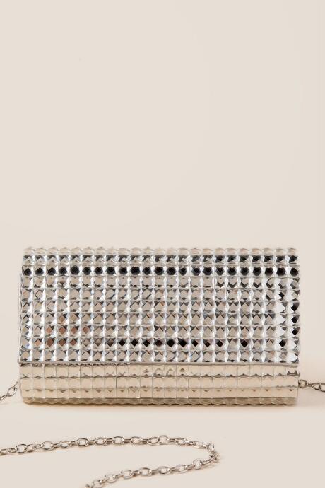 Francesca Inchess Kali Square Stone Embellished Hard Clutch - Silver