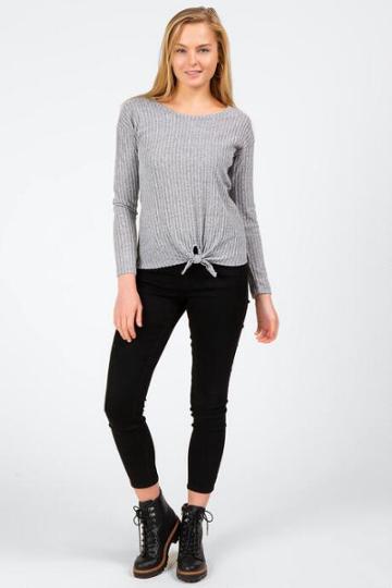 Francesca's Darice Ribbed Front Tie Top - Gray