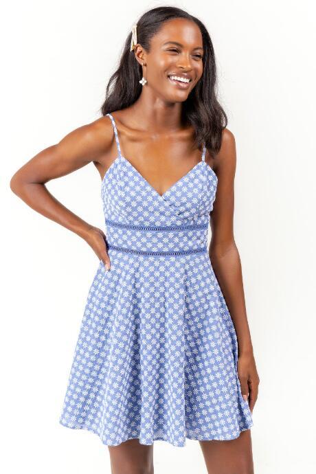 Francesca's Isabella Eyelet Skater Dress - Chambray