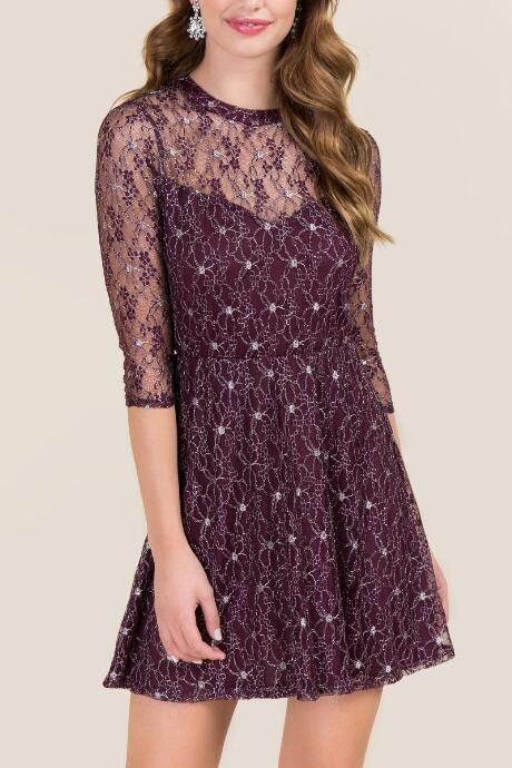 Secret Charm Hazel Shimmer Lace A-line Dress - Burgundy