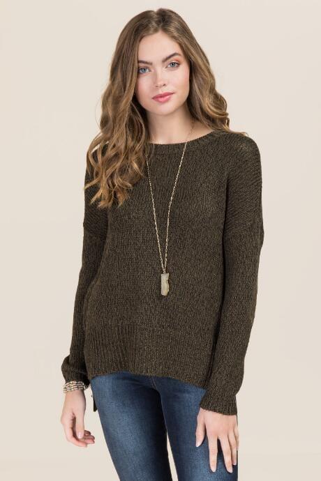 Mi Ami Daria Elbow Patch Step Hem Pullover - Olive