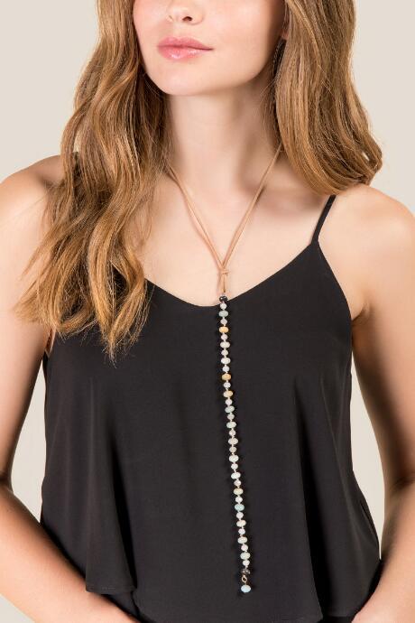 Francesca's Bailey Amazonite & Suede Lariat Necklace - Olive