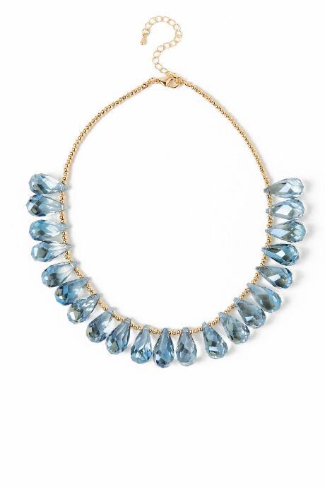 Francesca's Marielle Glass Teardrop Statement Necklace - Navy