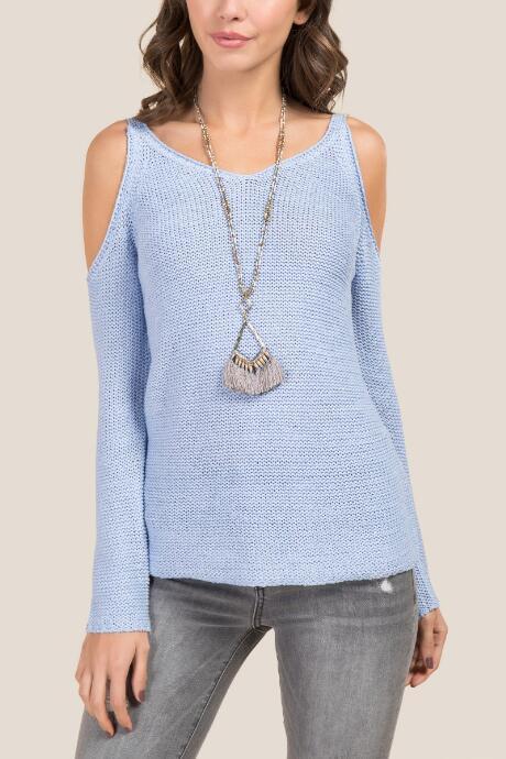 Blue Rain Kayden Cold Shoulder Pullover Sweater - Oxford Blue