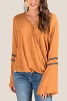 Francesca's Ella Pom Trimmed Surplus Blouse - Amber