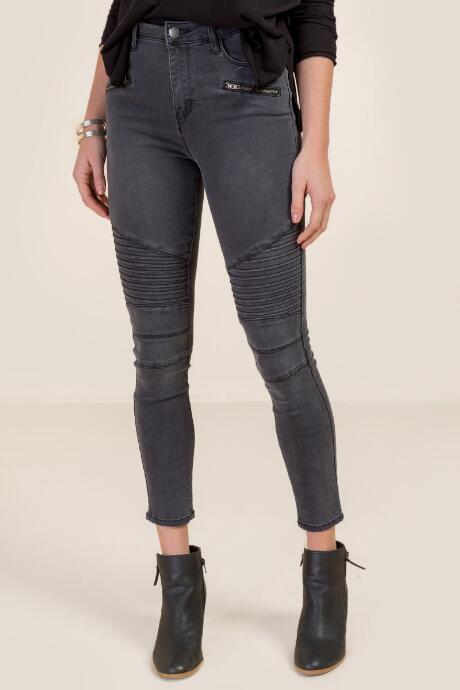 Francesca's Lila Mid Rise Moto Jeans - Gray