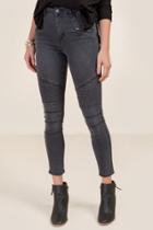 Francesca's Lila Mid Rise Moto Jeans - Gray