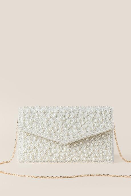 Francesca's Charlotte Pearl Beaded Crossbody Clutch - Ivory