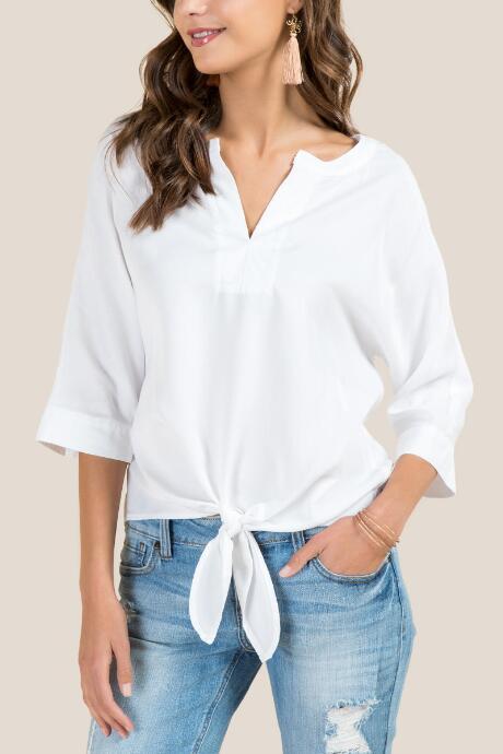 Francesca's Carissa Tie Front Tencel Top - Lite