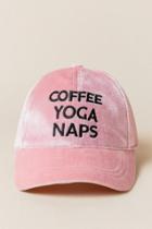 Francesca's Coffee Yoga Naps Velvet Baseball Cap - Blush