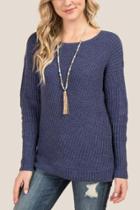 Francesca's Shiloh Rib Knit Pullover Sweater - Navy
