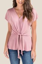 Francesca's Rosalia Tie Front Top - Rose