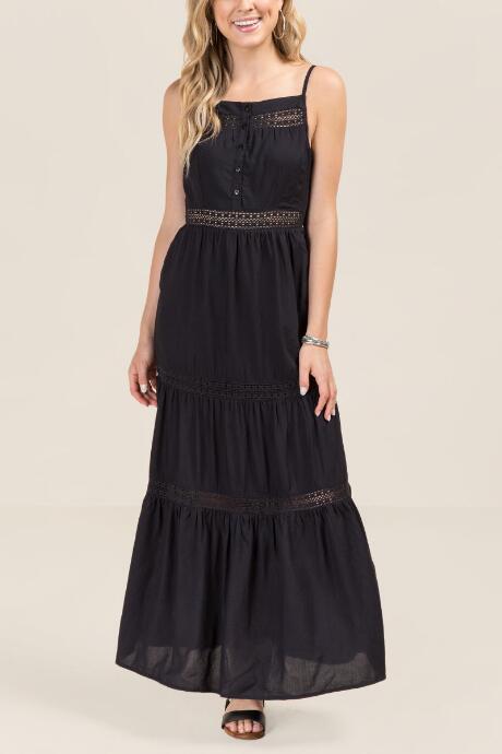 Francesca's Frida Ladder Lace Maxi Dress - Black