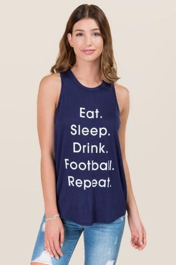 Sweet Claire Inc. Eat Sleep Drink Football Repeat Graphic Tank - Blue