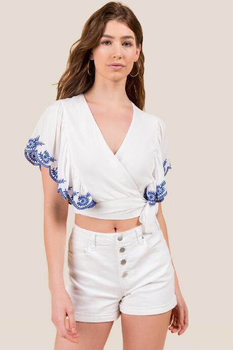 Francesca's Bridget Cropped Eyelet Blouse - White