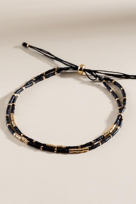 Francesca's Tessa Beaded Pull Tie Bracelet - Black