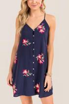 Francesca Inchess Noor Buttoned Front Floral Shift Dress - Navy