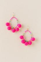 Francesca's Margot Bead Pom Hoop Earring - Neon Pink