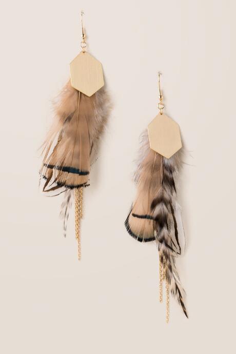 Francesca's Veronica Feather Earrings - Taupe