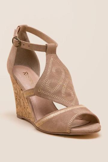 Restricted Sweet Talk Embroidered Cork Wedge - Taupe