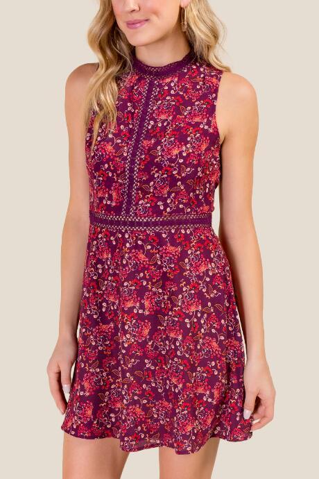 Francesca's Macy Floral Cut Out Dress - Purple