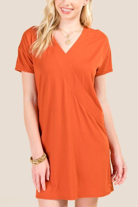 Francesca's Marilyn V Neck Shift Dress - Cinnamon