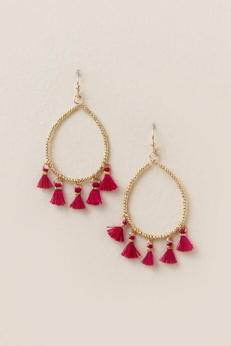 Francesca's Melanie Mini Tassel Teardrop Earring - Burgundy