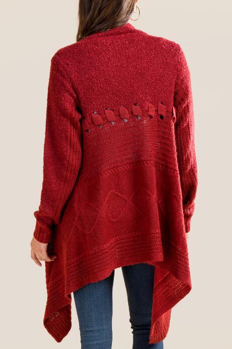 Francesca's Jessica Cable Knit Boucle Cardigan - Brick
