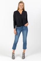 Francesca's Ramsey Pleat V-neck Blouse - Black